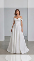 Abito da Sposa Trapezio in Raso con Spalline Scese e Corpetto a Cuore