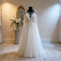 Abito da sposa in tulle glitterato tg.46 - Pizzo floreale e maniche trasparenti