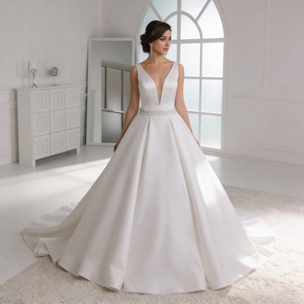 Abito da sposa in mikado panna tg.42 - Linea a palloncino con strascico