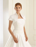 Bolero da sposa maniche corte in raso - Bianco panna tg.42