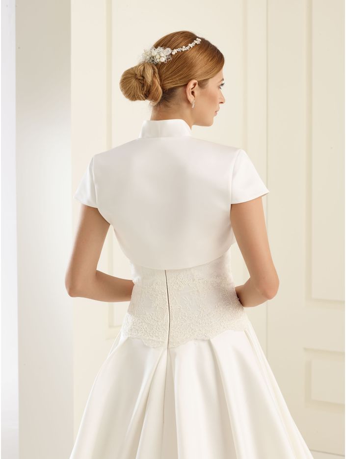 Bolero da sposa maniche corte in raso - Bianco panna tg.42