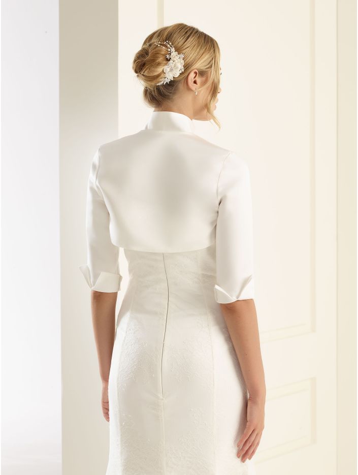 Bolero da sposa in raso - Bianco panna tg.44