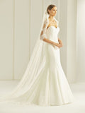 Velo da Sposa in Tulle Avorio con Bordura in Pizzo Guipure – S280